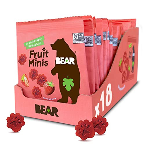 Bear Real Fruit Snack Minis, Strawberry Â€“ (pack Of 18) Â€“ Bite Sized Snacks For Kids, Gluten Free, Vegan, Non Gmo, 0.7 Oz