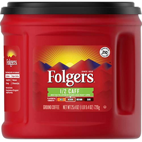 Folgers 1/2 Caff Medium Roast Ground Coffee, 25.4 Ounces