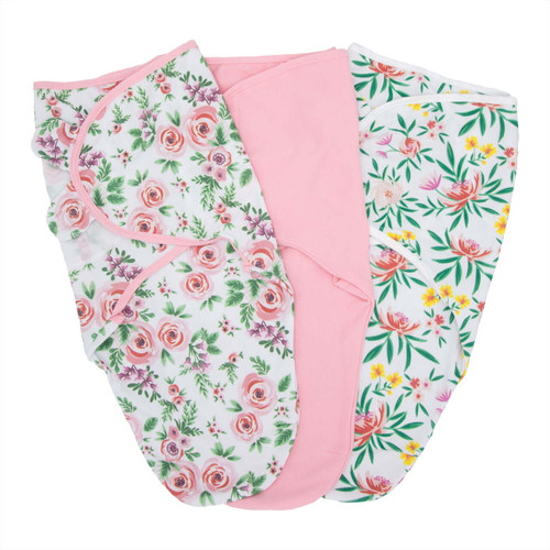 Baby Swaddle Wrap For Newborn Baby Girl | Adjustable Sleep Sack 3 Pack | Floral & Pink By Baobaby