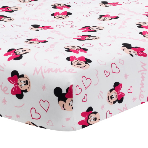 Lambs & Ivy Disney Baby Minnie Mouse Love White/pink Heart Fitted Crib Sheet