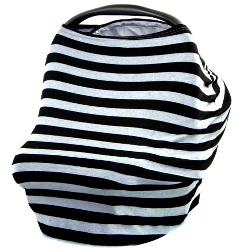 Jlika Baby Car Seat Canopy Cover And Stretchy Nursing Cover - Black Gray Stripe
