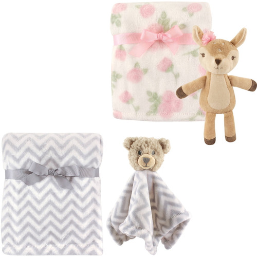 Hudson Baby Girls' Plush Blanket (2-pack) With Plush Toy And Security Blanket, Choose Your Color