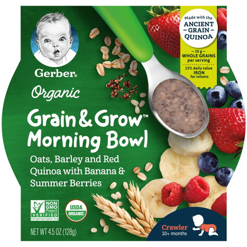 Gerber 3rd Foods Organic Grain & Grow Morning Bowl Baby Meal, Banana Mixed Berry, 4.5 Oz Tray