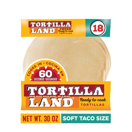 Tortillaland Authentic Fresh Ready To Cook Soft Taco Size Flour Tortillas, 30 Oz, 18 Ct