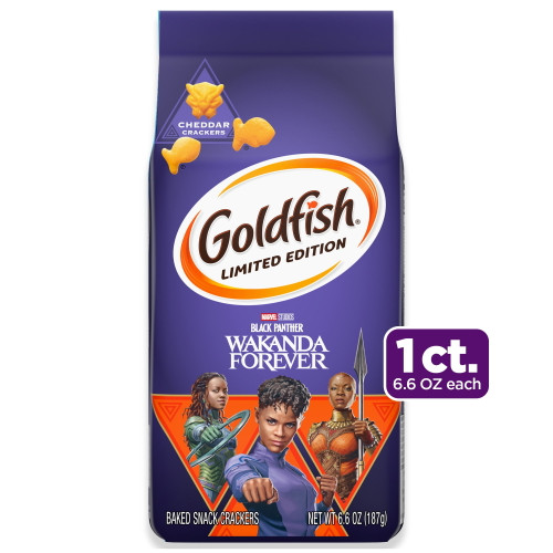 Goldfish Marvel Studios Black Panther: Wakanda Forever Cheddar Crackers, Snack Crackers, 6.6 Oz Bag