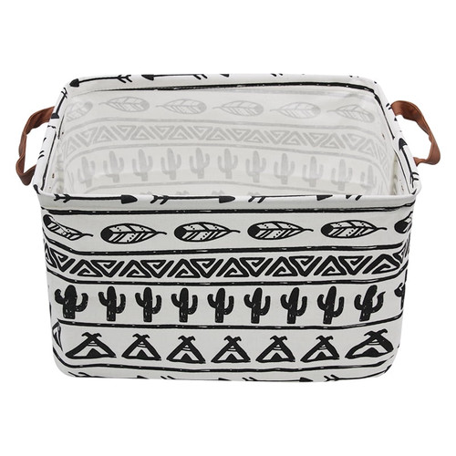 Auchen Rectangular Storage Bins, Cotton Fabric Laundry Baskets, Collapsible Waterproof Toy Storage Bin With Handles, 15"hx 10"wx 9"l Laundry Basket ( Rectangular - Cactus Leaves )