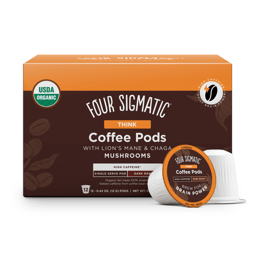 Four Sigmatic Think High Caffeine Organic K-cup Coffee Pods, Mental Focus, Dark Roast, 12 Ct