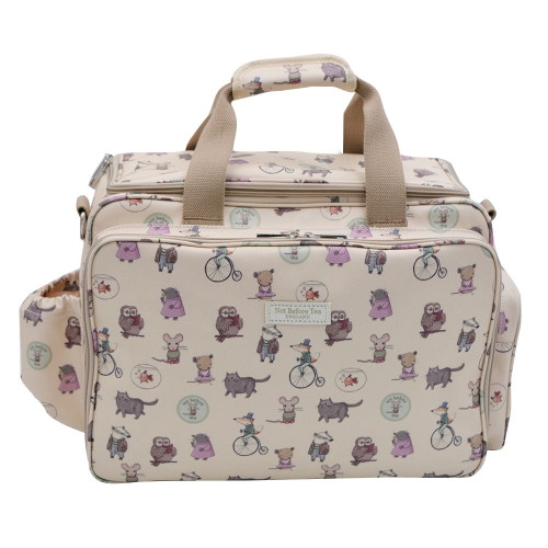Not Before Tea Changing Pad Included Inside Zipper Pockets Tote Diaper Bags, Animal Print Beige