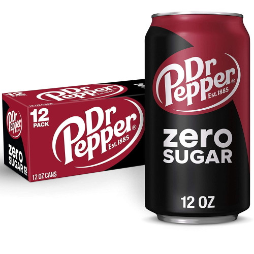 Dr Pepper Zero Sugar Soda 12oz Cans, Quantity Of 36