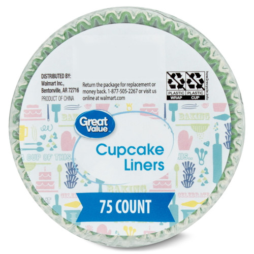 Great Value Cupcake Liners, Green & White, 75 Count