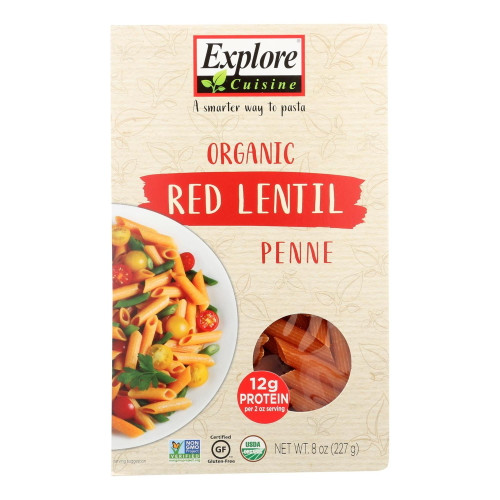 Explore Cuisine Organic Dry Red Lentil Penne Pasta, 8oz.
