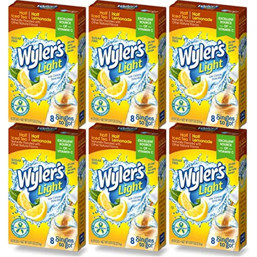 Wylers Light Singles To Go (6 Pack), Half Iced Tea & Half Lemonade Water Drink Mix, 48 Total Powder Drink Mix Packets