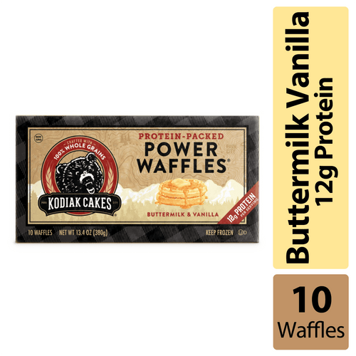 Kodiak Cakes Kosher Buttermilk & Vanilla Power Waffles, 13.4oz, 10 Ct Box (frozen)