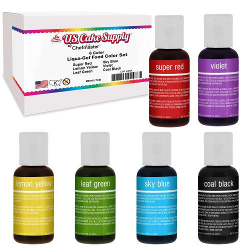 6 Color Us Cake Supply By Chefmaster Liqua-gel Paste Cake Color Set 0.7 Fl. Oz. (20ml) Bottles