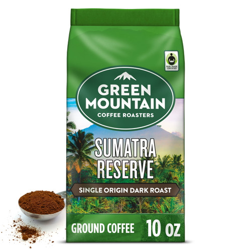 Green Mountain Roasters Roasters, Fair Trade Certified Organic, Sumatra Reserve, Ground Coffee, Dark Roast, Bagged 10oz