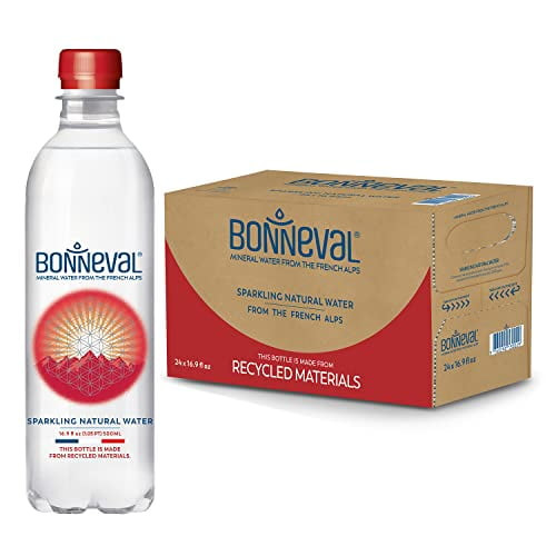 Bonneval Natural Sparkling Water. Mineral Water From The French Alps. Recycled Water Bottles 24 Pack, 16.9 Fl Oz