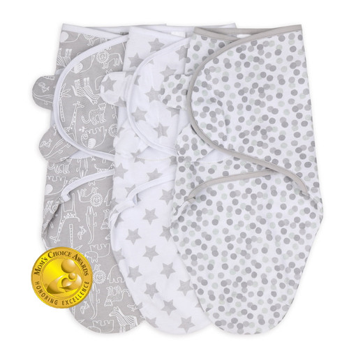 The Peanutshell Newborn Swaddles For Baby Boys Or Baby Girls, 3 Pack Set, Grey Safari Sky