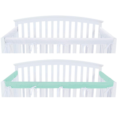 Biloban Padded Baby Crib Rail Cover Set, Aqua And White