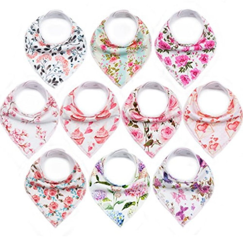10-pack Baby Bandana Bibs Upsimples Baby Girl Bibs For Drooling And Teething, 100% Organic Cotton And Super Absorbent Hypoallergenic Bibs Baby Shower Gift - "blossom Set"