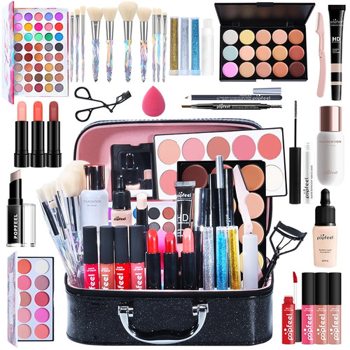 Fantasyday All-in-one Makeup Set Holiday Gift Surprise | Full Makeup Kit For Women Essential Starter Bundle Include Eyeshadow Palette Lipstick Blush Concealer Face Powder Eyeliner Mascara Soft Brush