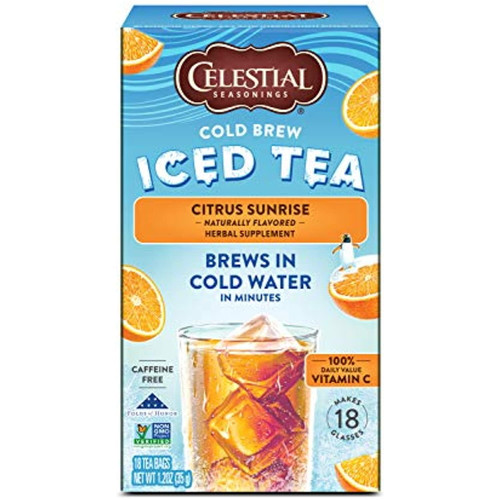 Celestial Seasonings Cold Brew Iced Tea, Citrus Sunrise, Caffeine Free, 18 Tea Bags (pack Of 6)