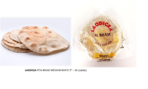 Laodicea Pita Bread - White 9"- 12 Bags - 10 Loaves Per Bag (ship On Fridays)
