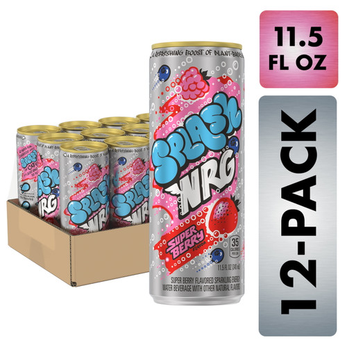 Splash Nrg, Super Berry Flavored Sparkling Energy Water Beverage, 11.5 Fl Oz Sleek Can (12 Count)