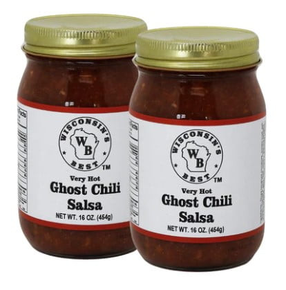 Wisconsin's Best Ghost Chili Salsa, Extremely Hot, 16 Oz Jar, 2 Ct, Hot, Hot, Hot! Feel The Burn With Our Ghost Chili Salsa! Fresh Salsa Snacks, Perfect For Chips & Salsa Appetizers