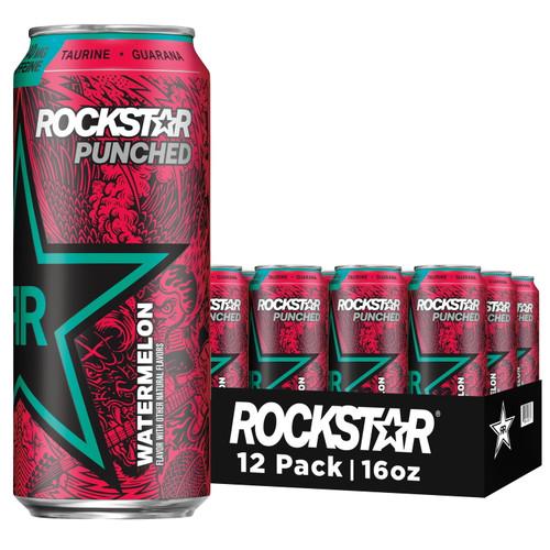Rockstar Punched Watermelon Energy Drink, 16 Fl Oz, 12 Cans