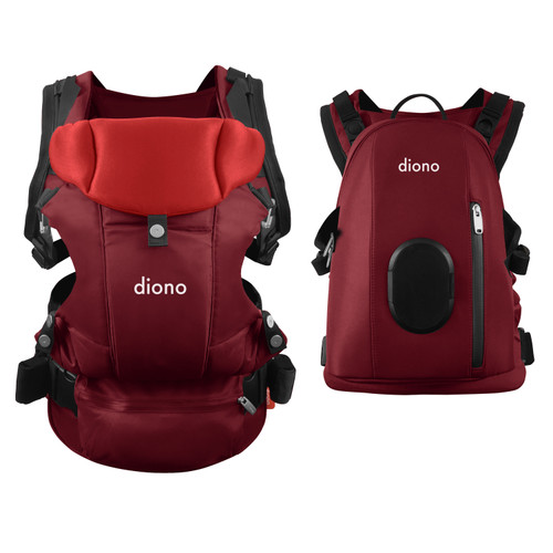 Diono Carus Complete 4-in-1 Baby Carrier With Detachable Backpack, Ergonomic Front And Back Carry For Newborn To Toddler Up To 33 Lbs, Red