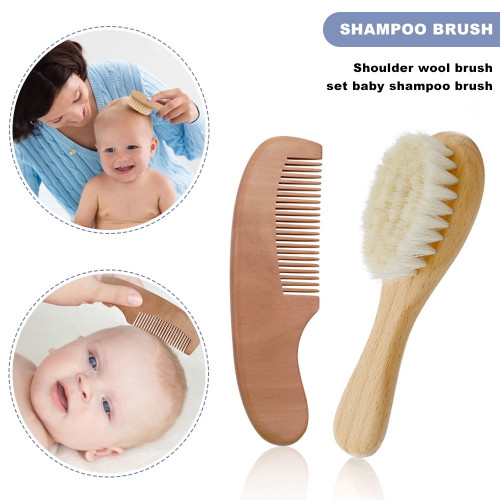 Shellton 2 Pack Wooden Baby Hair Brush And Comb Set For Newborns And Toddlers, Natural Soft Bristles For Cradle Cap, Wood Bristles Baby Brush For Massage, Perfect For Baby
