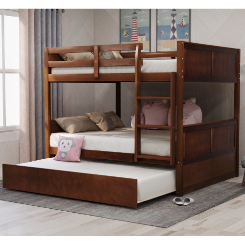 Anysun Bunk Beds For Kids ,wooden Bunk Bed Full Over Full With Twin Size Trundleh,walnut