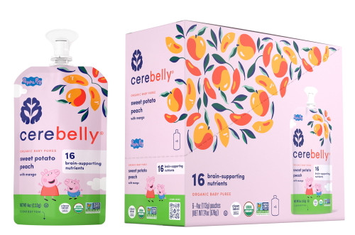 Cerebelly Organic Stage 2 Baby Food, Peppa Pig Sweet Potato Peach Mango, 4 Ounce Puree (6 Pack)