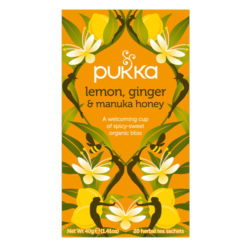 Pukka Organic Herbal Tea, Lemon Ginger Manuka Honey, Caffeine-free, Tea Bags 20 Count