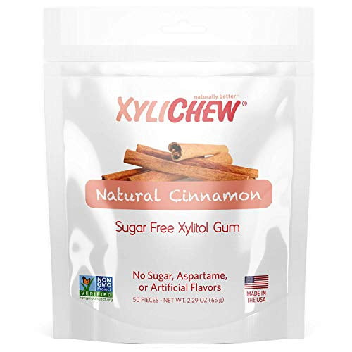 Xylichew 100% Xylitol Chewing Gum - Non Gmo, Non Aspartame, Gluten Free, And Sugar Free Gum - Natural Oral Care, Relieves Bad Breath And Dry Mouth - Cinnamon, 50 Count