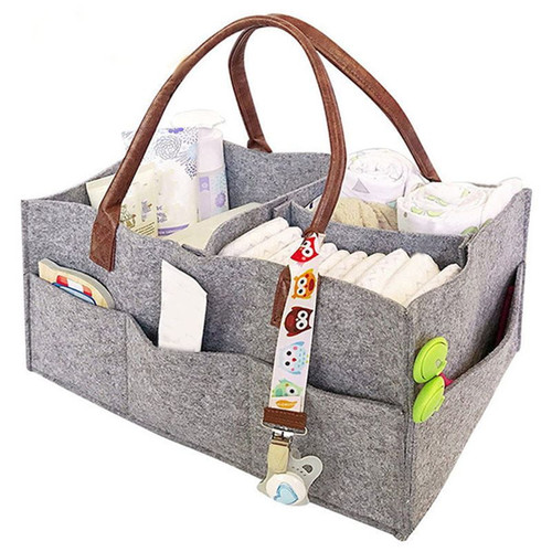 Taicanon Baby Diaper Organizer Portable Felt Baby Diaper Caddy Nursery Storage Nappy Bag Organizer Container(grey)