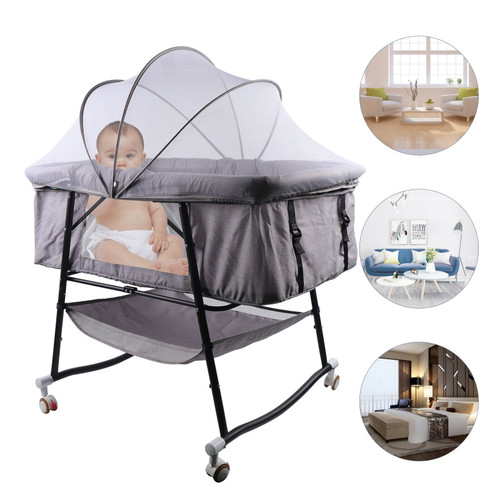 Oukaning Grey Portable Baby Bassinet Infant Nursery Crib Basket Sleeper Bed