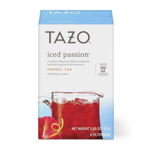 Tazo Herbal Tea Iced Tea Bags For A Refreshing Cold Beverage Iced Passion Caffeine-free, 6 Count, Pack Of 4