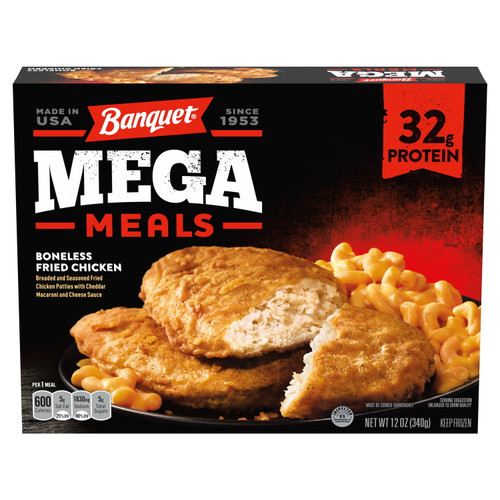Banquet Mega Meals Boneless Fried Chicken Frozen Dinner, 12 Ounce