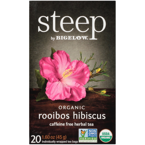 Steep By Bigelow Organic Herbal Tea, Rooibos Hibiscus, Tea Bags, 20 Ct