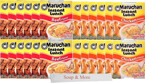 Maruchan Ramen Cup Noodles Instant 24 Count - 12 Beef Cups & 12 Chicken Cups Lunch / Dinner Variety, 2 Flavors