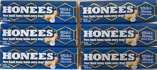 Honees All Natural Milk & Honey Flavor Honey Filled Drops 9 Count Pack Of 6