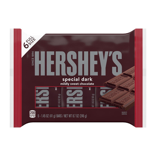 Hershey's, Special Dark Mildly Sweet Chocolate Candy, Individually Wrapped, 1.45 Oz, Bars (6 Count)