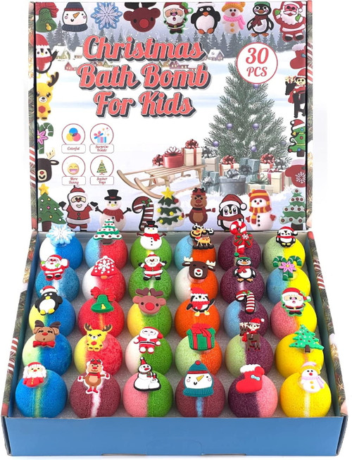 30pcs Bath Bombs With Christmas Suction Toys Inside, Bath Bombs For Kids With Surprise Inside, Natural Organic Fizzy Bubble Bath For Kids