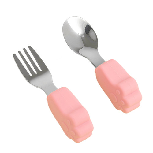 Shulemin 2pcs/set Baby Tableware Set Cartoon Handle Anti-slip Safe Baby Training Spoon Fork Kit For Infant