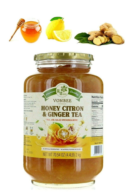 Vonbee Family Size Honey Citron & Ginger Tea For Use Use As Jam, Salad Dressing & More 4.4 Lbs, 70.54 Oz