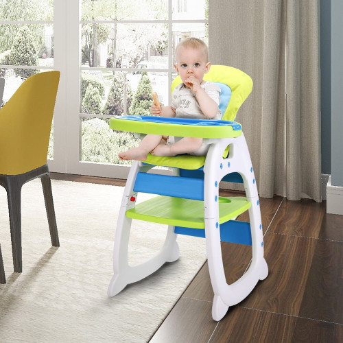 Sesslife Convertible Baby High Chair, Multifunctional Feeding High Chair For Babies Toddlers 6 Month-6 Years, Kids Booster Seat W/ Removable Tray & Cushion, Safety Belt, Adjustable Back, Green, X2290