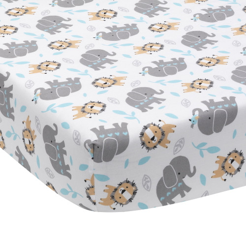 Bedtime Originals Classic Blue, Gray, White, Multi-color Bird Jungle Cotton Poly Blend Fitted Sheets, Crib