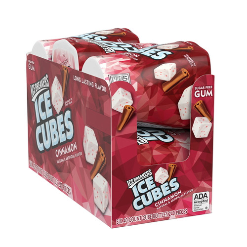 Ice Breakers, Ice Cubes Cinnamon Sugar Free Chewing Gum, Made With Xylitol, 3.24 Oz, Cube Bottles (6 Count, 40 Pieces)