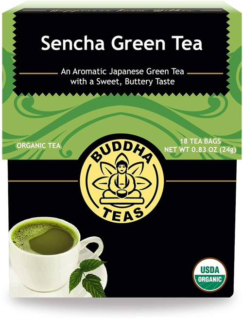 Buddha Teasorganic Sencha Green Tea – 18 Bleach-free Tea Bags – Energizing Tea With Caffeine, Natural Source Of Antioxidants And L-theanine, Kosher, Gmo-free